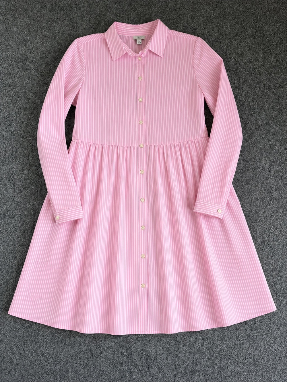 J. Crew Shirt Dress Pink and White Stripe Cotton Poplin Long Sleeve SIZE 10